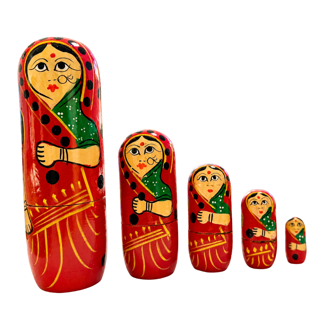Hand Painted Indian Girl Nesting Dolls Set