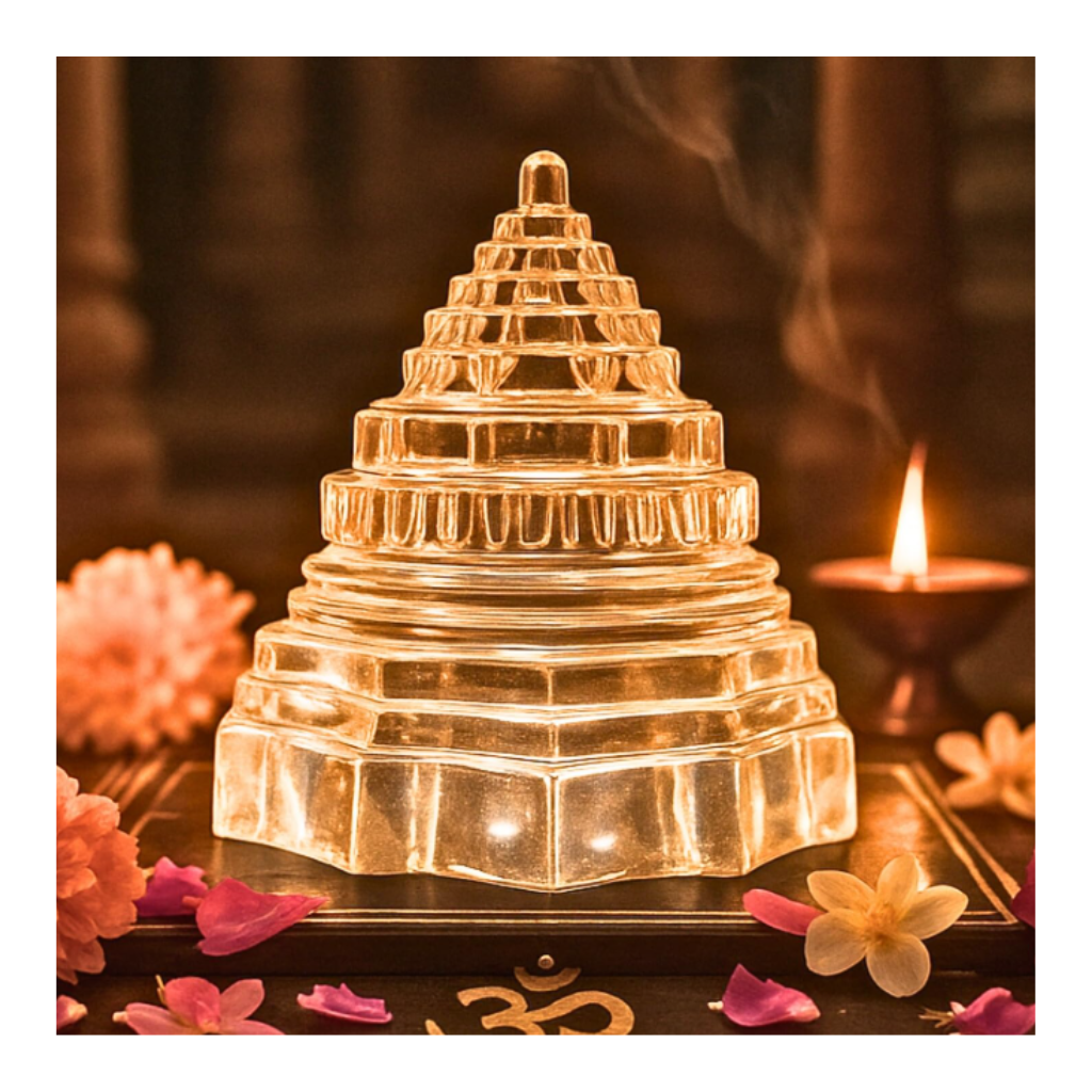 A+ Natural Quartz Crystal Sphatik Maha Meru Shree Yantra- Made in Kashi (Shree Yantra)