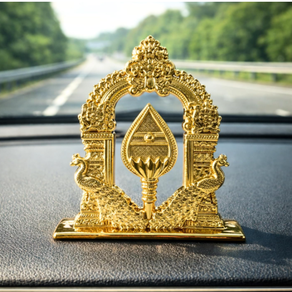Murugan Vel Car Dashboard Idol | Lord Murugan Sacred Vel Symbol | Golden Metal Auto Dashboard, Home Mandir & Vastu Showpiece