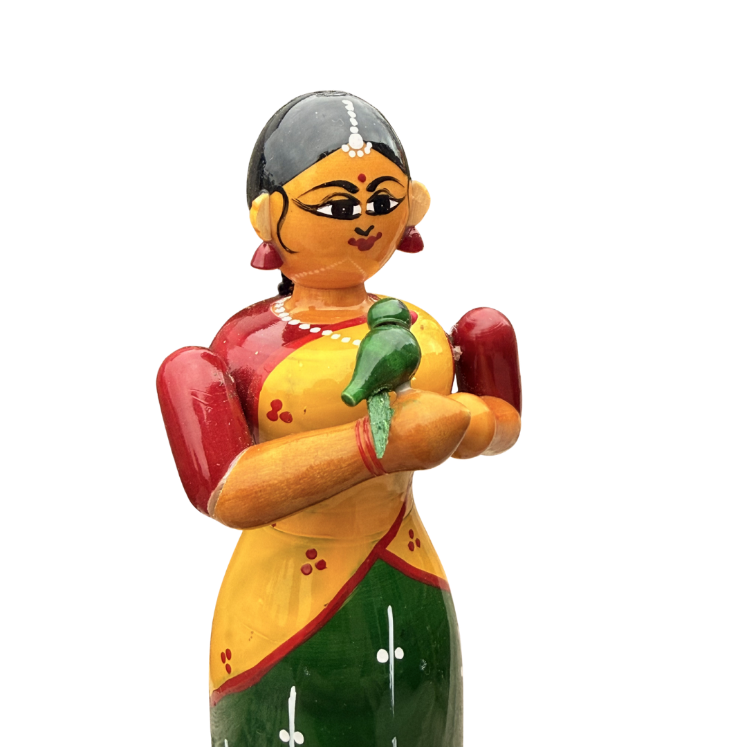 Handcrafted Kondapalli Lady with Parrot | Chilaka Ammai