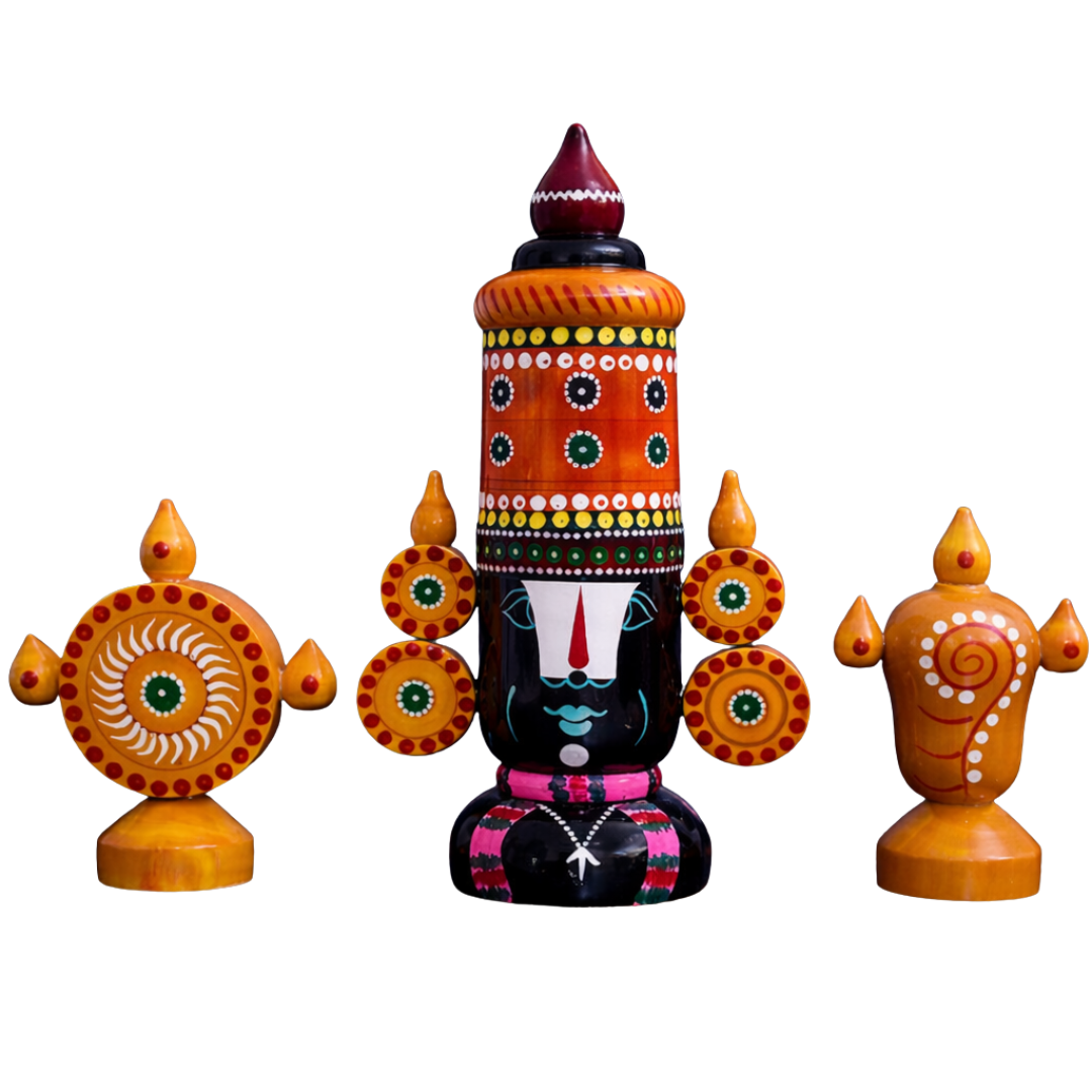 Lord Venkateswara Balaji Wooden Idol Set with Shanku & Chakra