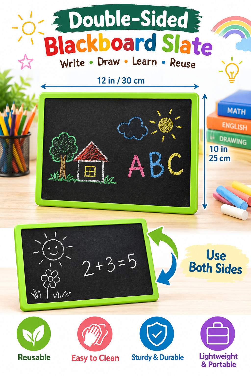 Double-Sided Blackboard Slate – Aksharabhyasam & Learning Practice Slate